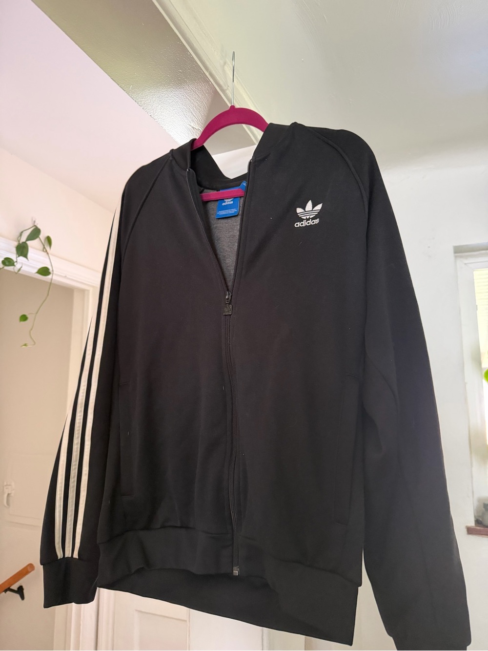 adidas Black Track Jacket with White Sleeve Stripes